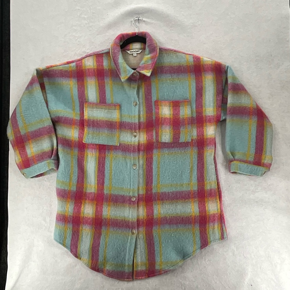 Davi & Dani Womens Oversized Plaid Shacket Jacket Fuzzy Large Cottage‎ Cabincore